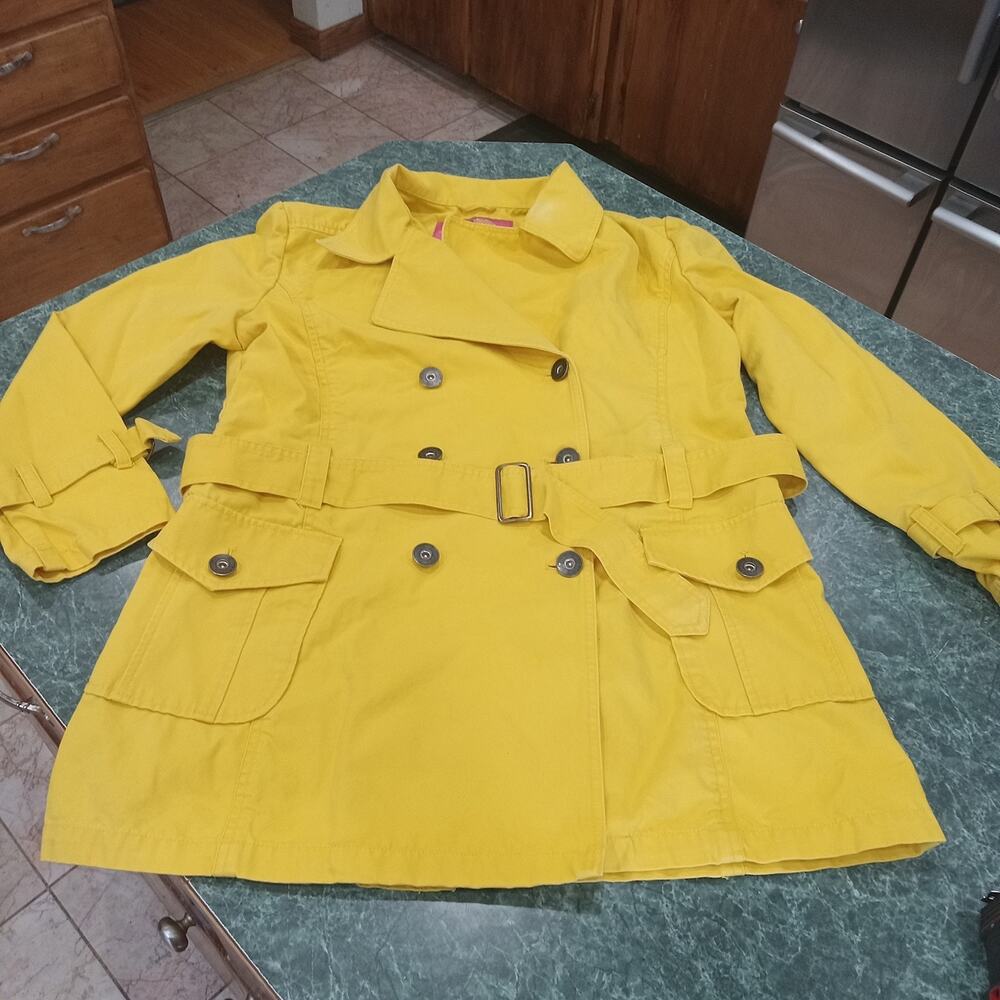Vintage 1990's Fiorucci Yellow Cotton Twill Womens Trench Coat w/Belt Sz Medium